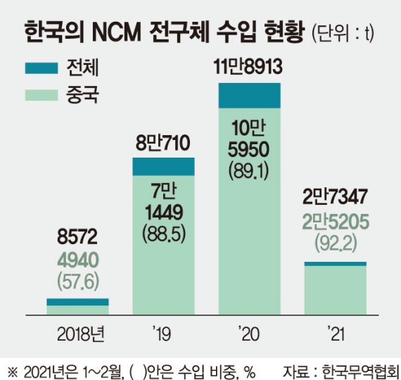 中전구체 수입 92%… "소재 자급률 높여라"