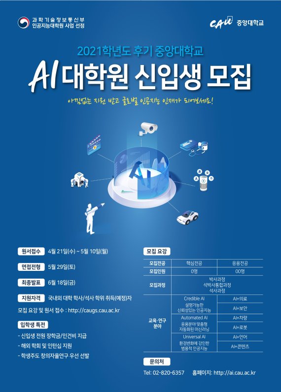 중앙대 AI대학원, ‘2021학년도 후기 신입생 모집’