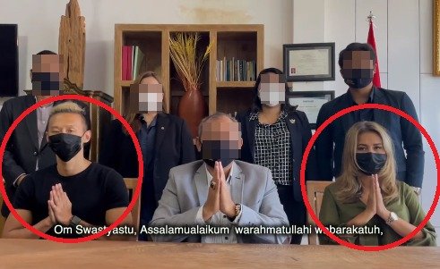 현지에서 논란이 거세지자 변호사(가운데)와 함께 공식 사과 영상을 올린 조쉬(왼쪽)와 레아(오른쪽). (인스타그램 갈무리) © 뉴스1