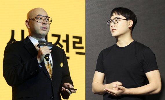카카오게임즈 남궁훈 대표(왼쪽), 라인게임즈 김민규 대표 © 뉴스1