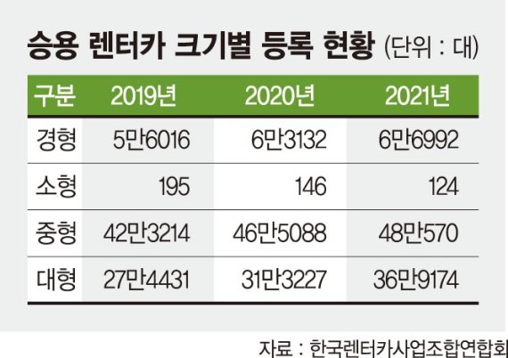 렌터카 ‘무서운 질주’… 월 1만대씩 성장, 대형 승용차 급증