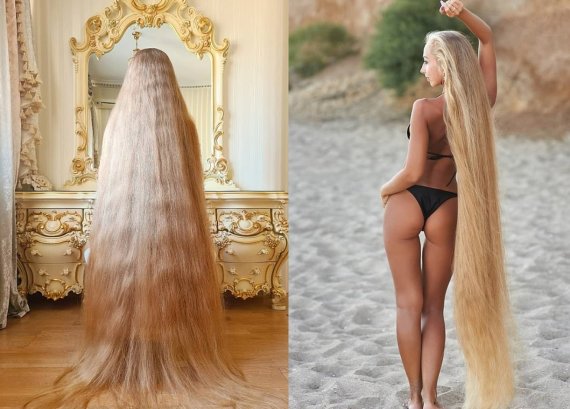 우크라이나 오데사 출신의 '현실의 라푼젤' 알레나 크라브첸코는 30년 동안 6.5피트(약 180㎝) 길이의 자연산 금발 머리를 하고 있다. (데일리메일 갈무리) © 뉴스1