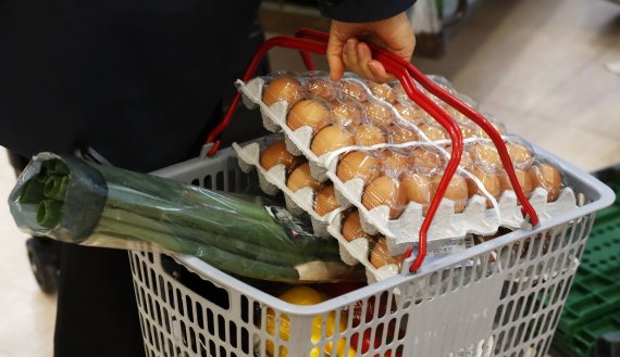 [서울=뉴시스] 홍효식 기자 = 서울의 한 대형 마트에서 손님이 파와 달걀을 구입하고 있다. 2021.05.04. yesphoto@newsis.com 이 사진은 기사 내용과 직접적 관련 없음 /사진=뉴시스