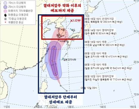 기상청은 오는 6월부터 태풍의 발달부터 소멸까지 전체 주기의 통합 정보를 더욱 상세하게 제공한다. 기상청 제공