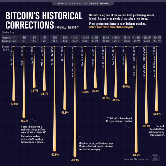 The Bitcoin Crash of 2021 Compared to Past Sell-Offs (Visual Capitalist 홈페이지 갈무리) © 뉴스1