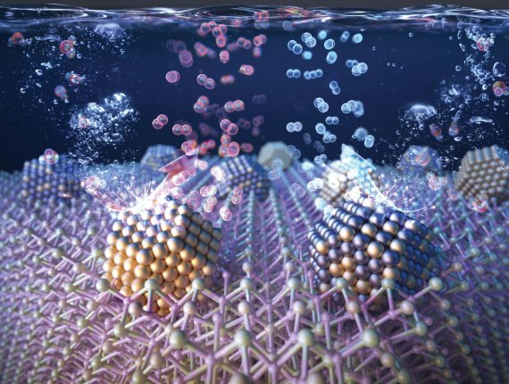 하나의 모체 금속산화물에서 양이온 환원 온도 정밀제어를 통해 서로 다른 조성을 갖는 산소 발생 촉매와 수소 발생 촉매를 동시에 생산할 수 있다. 사진은 영국왕립화학회(RSC)에서 발행하는 에너지·환경 분야 세계적 권위지인 '에너지 & 인바이론먼털 사이언스(Energy & Environmental Science)'의 5월 표지논문. 에너지기술연구원 제공