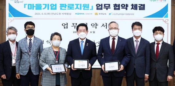 전남도는 8일 코레일유통㈜, (사)전남마을기업협의회와 전남지역 마을기업 판로 확대를 위한 업무협약을 체결했다.사진=전남도 제공