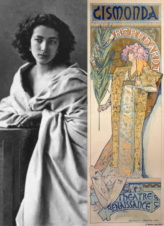 배우 사라 베르나르와 연극 '지스몬다' 포스터© 뉴스1