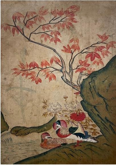 [서울=뉴시스] 국내 1세대 화랑 설립자인 동산방화랑 故박주환 회장의 컬렉션, 작가미상, 화조도, 장지에 채색, 55.2 x 31 cm, 18세기