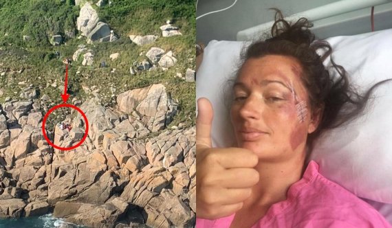 해안가를 산책하던 30대 여성이 미끄러져 18m 아래 절벽으로 추락했으나 기적적으로 살아남았다. (더선 갈무리) © 뉴스1