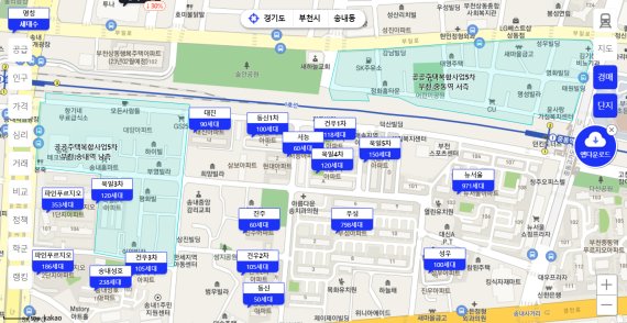 아파트 저문 정보플랫폼 '아실'이 지도를 기반으로 제공하는 무료 경매정보 화면. 지도내 공공주택복합사업5차 지역이 함께 표시돼 매물 가치를 쉽게 파악할 수 있다. 아실 웹사이트 캡처 화면