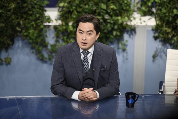 This image released by NBC shows Bowen Yang as Jean-Lawrence during the /사진=뉴시스 외신화상
