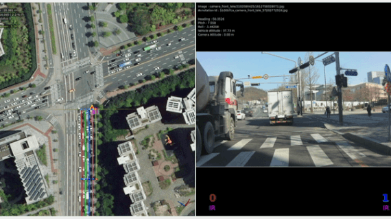 포티투닷(42dot)의 자율주행 지도 'SDx Map'은 경량화된 매핑장비를 탑재한 차량을 이용해 데이터를 수집한다. 또 차로주행구간, 교차로구간, 차로변경구간 등으로 구분해 실시간 차로 단위 맵이 만들어진다. 기술 구현 이미지. 포티투닷 제공