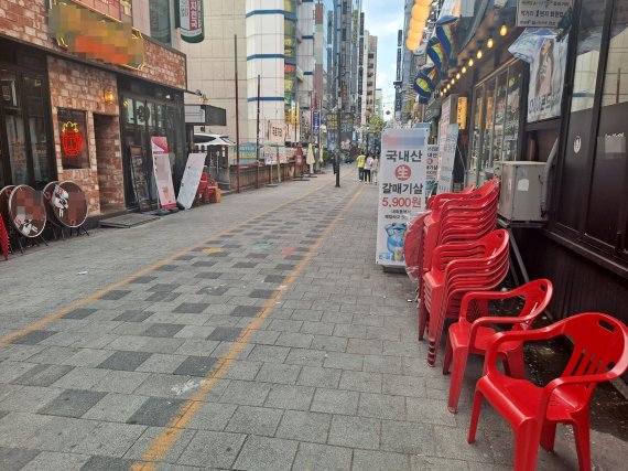 지난 27일 경남에서 처음으로 김해시가 거리두기 4단계가 시행됐다. 사진은 이날 오후 6시 한적한 김해 외동 먹자골목. © 뉴스1 김명규 기자©