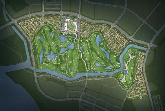 솔라시도 골프&빌리지 배치도. 솔라시도CC 페어웨이를 따라 들어 서게 될 주택 단지가 현재 분양중이다. /사진=솔라시도