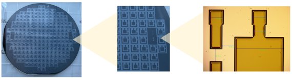 한국기계연구원 나노공정장비연구실 이재종 연구위원과 임형준 책임연구원 연구팀이 개발한 400㎚급 레이저 직접 리소그래피 장비로 제작한 전극 패턴을 확대한 모습. 기계연구원 제공