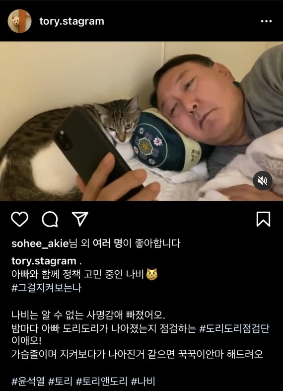[서울=뉴시스] 윤석열 토리 인스타그램. 2021.08.13.