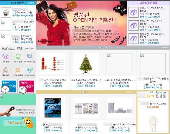 지난 2002년 8월 문을 열었던 하프플라자는 컴퓨터 및 가전제품, 화장품 등을 '반값'에 판매한다면서 소비자를 모았다. 지금은 사라진 하프플라자 홈페이지. © 뉴스1
