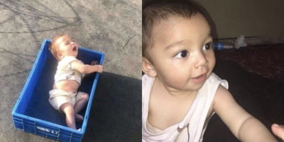 카불 국제공항에서 발견된 생후 7개월된 아기. 아스바카뉴스 트위터 캡처