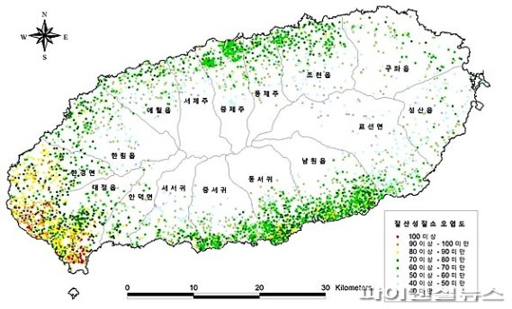 제주 지하수 관정 분포도 [제주도 제공]