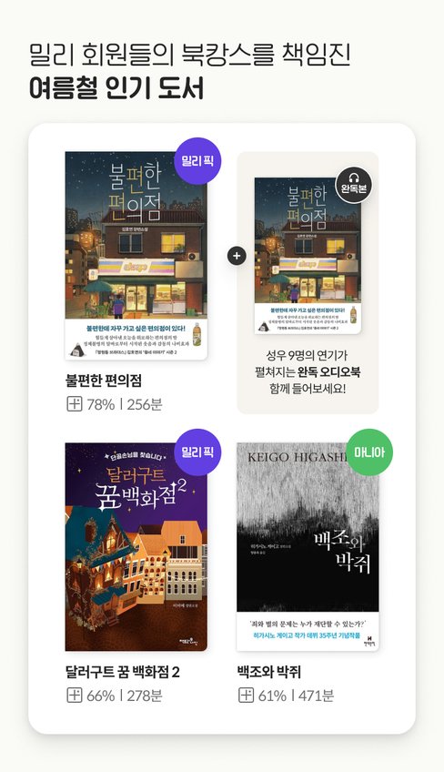 밀리의 서재, 올여름 ‘북캉스’ 책임진 서적은 ‘불편한 편의점’