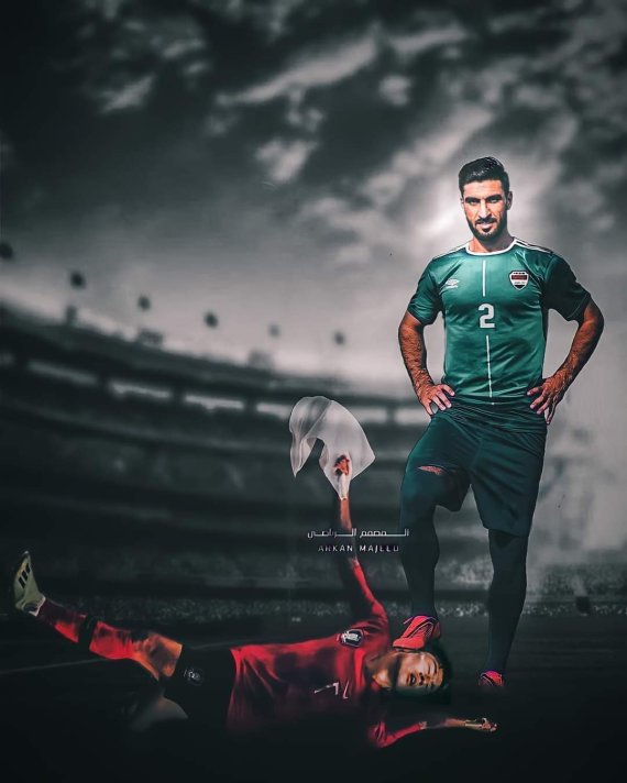 이라크 팬들이 손흥민이 이라크 선수들에게 밟히고 있는 사진을 합성했다. /사진-KFA(대한축구협회) SNS