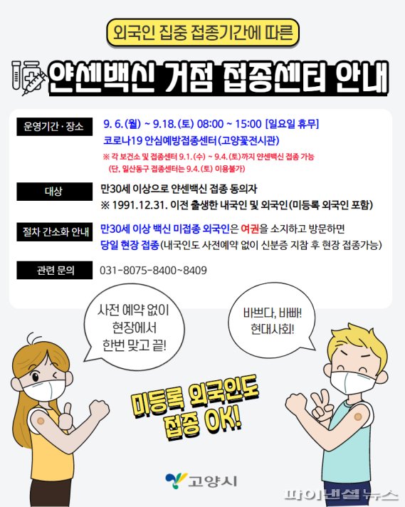 고양시 얀센백신 거점 접종센터 운영 안내문. 사진제공=고양시