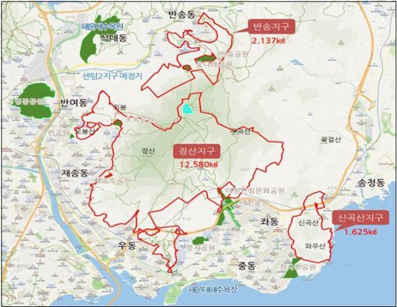 부산 해운대구 장산 구립공원 구역도.(부산 해운대구 제공) © 뉴스1