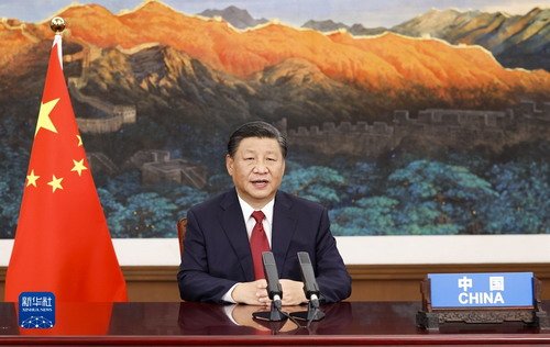 시진핑 중국 국가주석이 21일(현지시간) 제76회 유엔 총회에서 화상 연설을 하고 있다. 중국 외교부 제공.