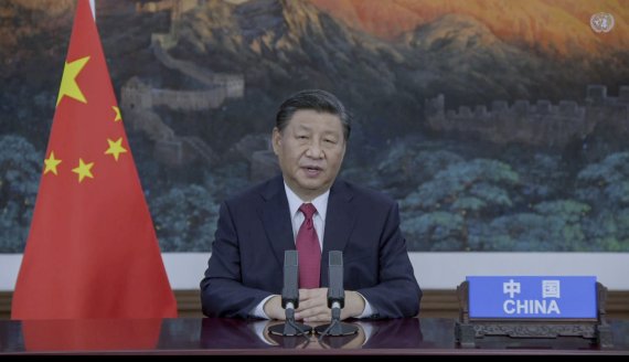미국 뉴욕 유엔본부에서 열린 76차 유엔 총회에 직접 참석하지 않은 시진핑 중국 국가주석은 연설을 미리 녹화해놨다가 공개했다. AP뉴시스