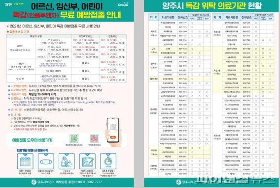 양주시 노인-어린이-임신부 독감 무료 예방접종 안내문. 사진제공=양주시