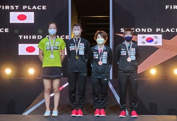 '탁구 요정' 신유빈이 2021 도하 아시아선수권대회 여자 단식에서 은메달을 목에 걸었다 신유빈은 4일(한국시간) 카타르에서 열린 여자 단식 결승에서 일본의 하야타 히니를 상대로 세트 스코어 1대3으로 분패했다. .(대한탁구협회 제공) 2021.10.5/뉴스1 © News1 민경석 기자