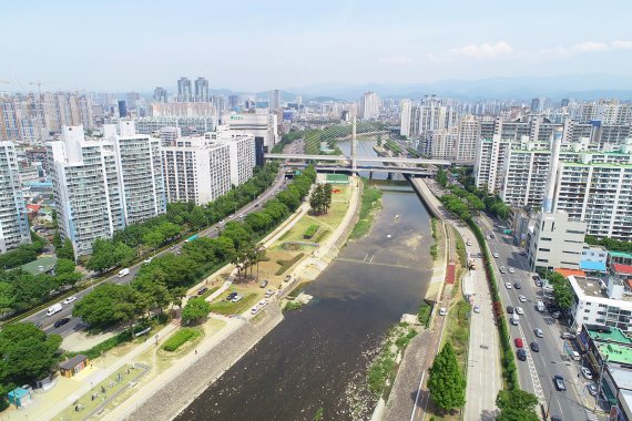 대구 도심 속 하천인 신천이 '신천 프로젝트 사업' 추진 등으로 친환경 생태·문화공간으로 변신하고 있다. 사진은 대봉교 일원 신천 전경. 사진=대구시 제공