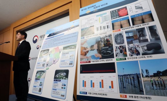 2020년 1월 15일 당시 김재철 해양수산부 해양산업정책관이 정부세종청사 해수부 기자실에서 해양치유산업 활성화 계획을 발표하고 있다. 해수부는 '해양치유를 통한 국민건강 증진 및 연안경제 활력 제고'라는 비전과 함께 3대 추진전략을 수립했다고 밝혔다. © News1