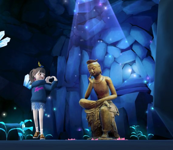 [서울=뉴시스] 메타버스 박물관 제페토 '힐링동산'의 아바타 체험모습- 내 곁의 반가사유상 (사진=국립중앙박물관 제공) 2021.10.13. photo@newsis.com