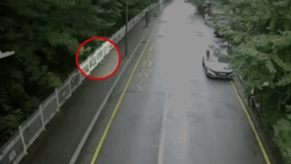 지난달 29일 유동규 전 성남도시개발공사 기획본부장이 검찰의 압수수색 당시 투척한 휴대전화를 한 남성이 가져가는 모습이 CCTV에 포착됐다. (TV조선 갈무리) © 뉴스1