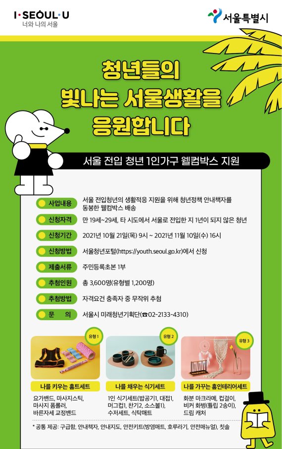 서울시, 전입한 1인 가구 청년에 '웰컴박스' 선물한다