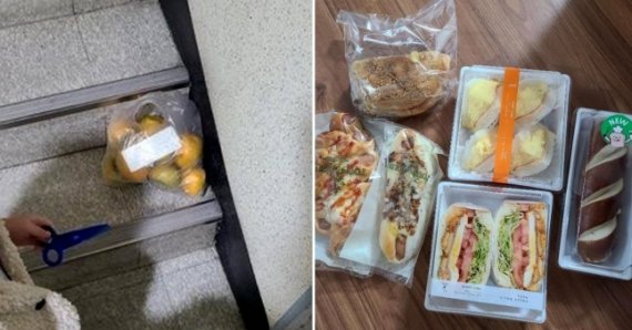 윗집(왼쪽) 엄마와 아랫집 할아버지가 주고 받은 음식. /사진=보배드림