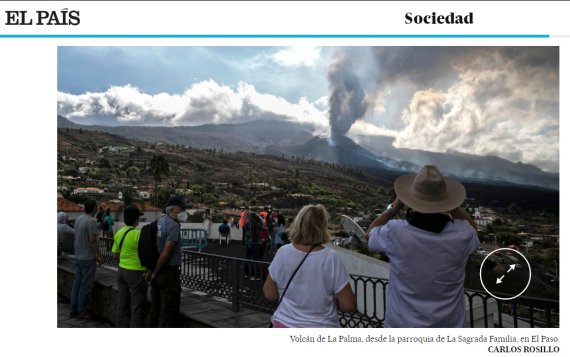스페인 카나리아제도 테네리페섬에서 바라본 라팔마 쿰브레비에하 화산. 엘파이스(El Pais) 온라인 보도화면 갈무리.