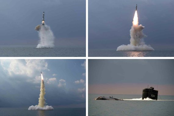 북한이 지난해 10월 19일 신형 잠수함발사탄도미사일(SLBM)을 시험발사했다. 자료=평양 노동신문 캡쳐