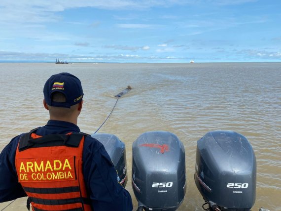 콜롬비아 해군이 지난 15일 육지에서 2km 떨어진 해상에서 표류하던 재규어를 구조하는 모습. 사진은 콜롬비아 해군(Armada de Colombia) 트위터 게시물 갈무리. © News1
