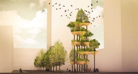 스위스 취리히 연방 공과대학의 연구진이 인공지능과 로봇팔을 이용해 만든 공중정원 '세미라미스'조감도