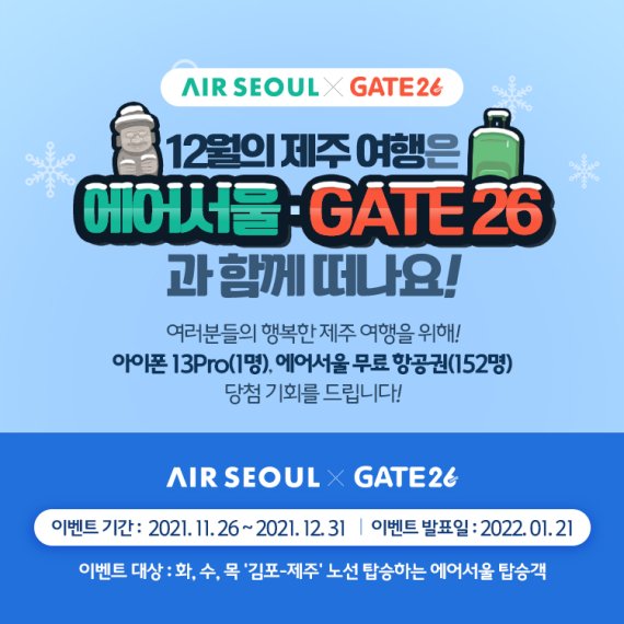 에어서울, GATE26 '김포~제주' 탑승객 경품 프로모션