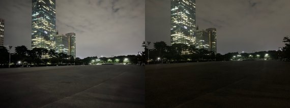 아이폰13과 아이폰XS 저조도 촬영 사진 비교. 왼쪽이 아이폰13으로 촬영한 사진이고 오른쪽이 아이폰XS로 촬영한 사진이다.© 뉴스1