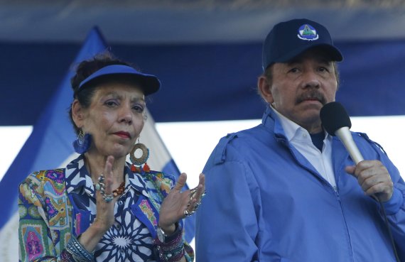 2018년 9월5일 다니엘 오르테가 니카라과 대통령의 부인 로사리오 무리요 부통령이 니카라과 마나과에서 유세를 펼치는 모습. 사진=뉴시스