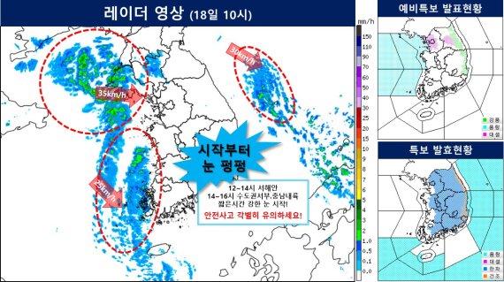 기상청 수도권 서부, 강원 중·남부내륙 대설예비특보