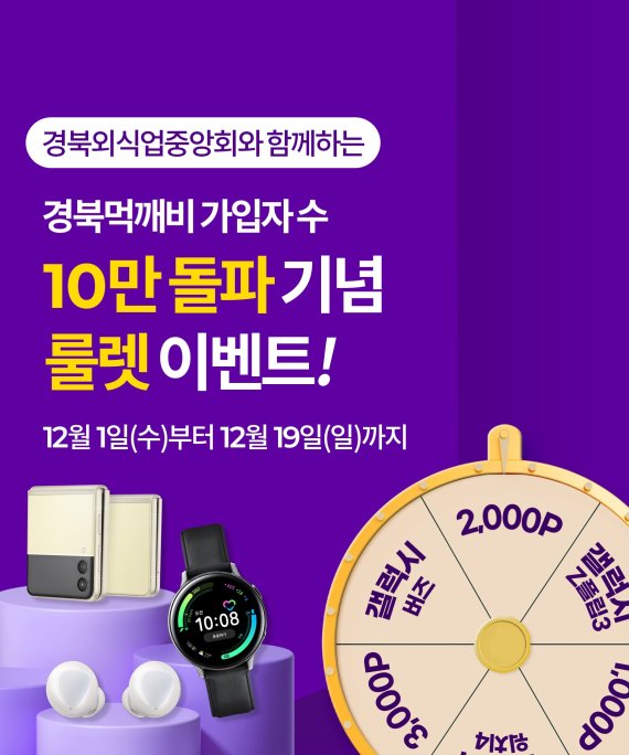 경북 공공배달앱 먹깨비가 순항, 오픈 3개월 만에 가입자 10만명을 돌파했다. 사진은 '경북 먹깨비 가입자 10만 돌파 기념 룰렛 이벤트' 홍보 포스터. 사진=경북도 제공