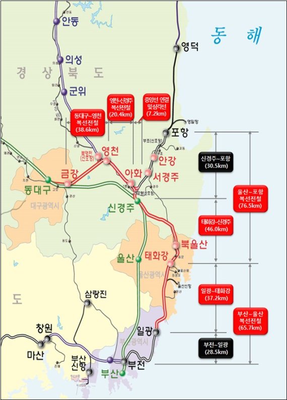 ▲동남권 4개 개통사업 노선도./제공=국가철도공단