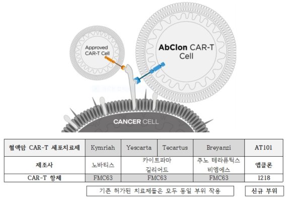 앱클론, 신규 혈액암 CAR-T 치료제 'AT101' 국내 임상 1/2상 승인