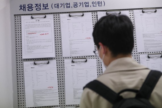 지난해 12월 29일 서울의 한 대학교 취업게시판에서 채용정보를 살펴보는 대학생 모습/사진=뉴스1화상